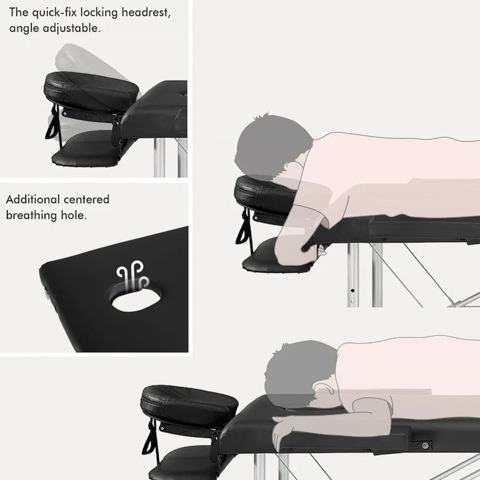 Prilinex Portable Folding Massage Table, 2 Sections Reclining Spa Bed, Aluminum Legs, with Carrying Bag, Face Cradle & Armrest -