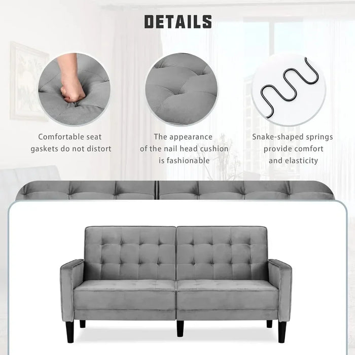 loveseat Couch, Mid-Century Velvet Upholstered Futon Sofa Bed, Fold Up/Down Adjustable Sleeper Sofa for Living Room, Apartment