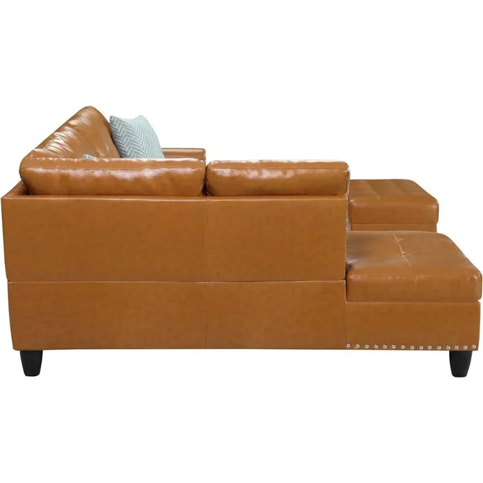 3-Piece Modular R Recliner, L-Shaped Sofa with 2 Cup Holder and Storage Ottoman for Living Room Furniture, Ginger Right