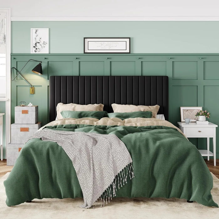 Allewie Full Bed Frame, Velvet Upholstered Platform Bed with Vertical Channel Tufted Headboard, Mattress Foundation