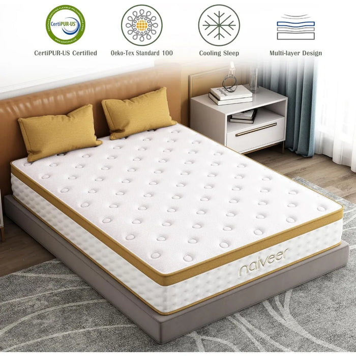 10" Hybrid Queen Mattress in A Box with Pocket Spring Memory Foam for Cool Sleep and Stress Relief