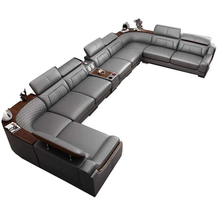 Premium Italian Leather Couch Set with Cup Holder, USB, Adjustable Headrests & Bluetooth Speaker - MINGDIBAO Living Room Sofas