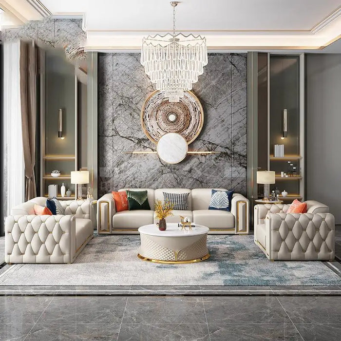 Italian Minimalist White Leather Sofa Combination Luxury Living Room Furniture Large Sofas Set Small Apartment Chaise Lounge