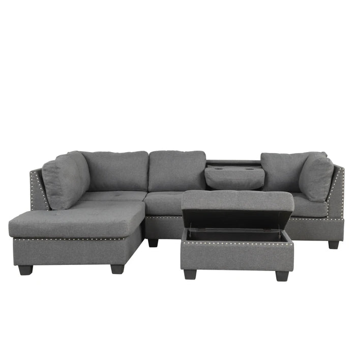 104.5" Reversible Sectional Sofa with Storage Ottoman Rivet Ornament L-shape Couch for Apartment