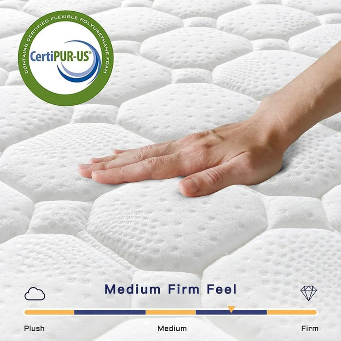 10 Inch Multi-layer Hybrid Queen Mattress, Ergonomic Design, with Memory Foam and Pocket Springs, Medium Firmness, White