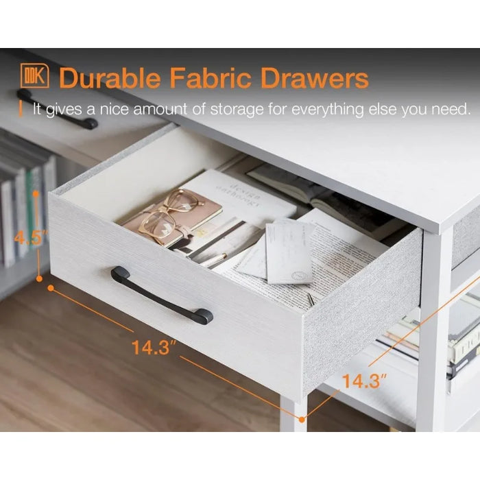 ODK Office Small Computer Desk: Home Table with Fabric Drawers & Storage Shelves, Modern Writing Desk, White, 48"x16"