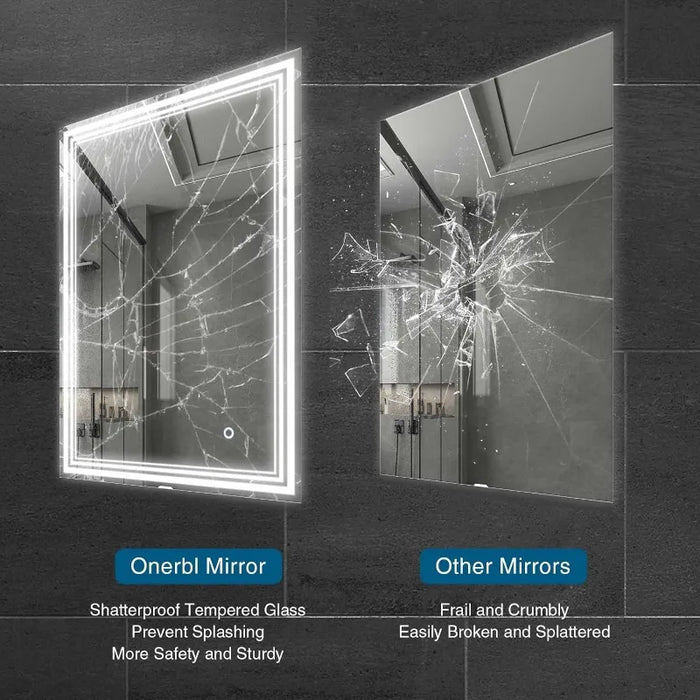 onerbl LED Lighted Mirror, Bathroom Touch Dimmable LED Lighted Mirror, 32×40 Inch Wall Mounted Modern Bathroom Lighted Mirror