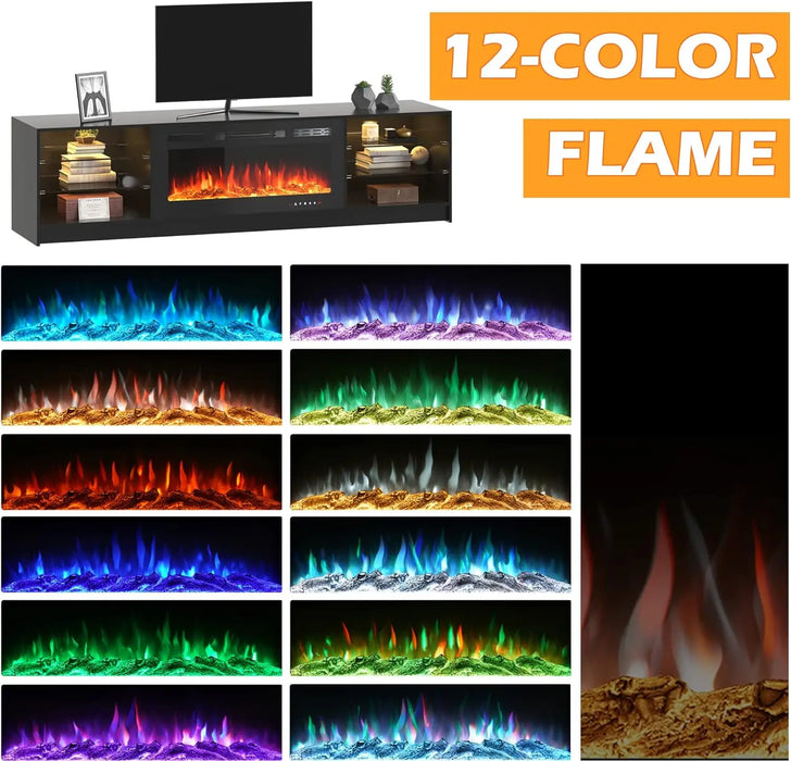 MELLCOM 79" Fireplace TV Stand with 40" Electric Fireplace, TV Console for TVs up to 90", Entertainment Center with Adjustable