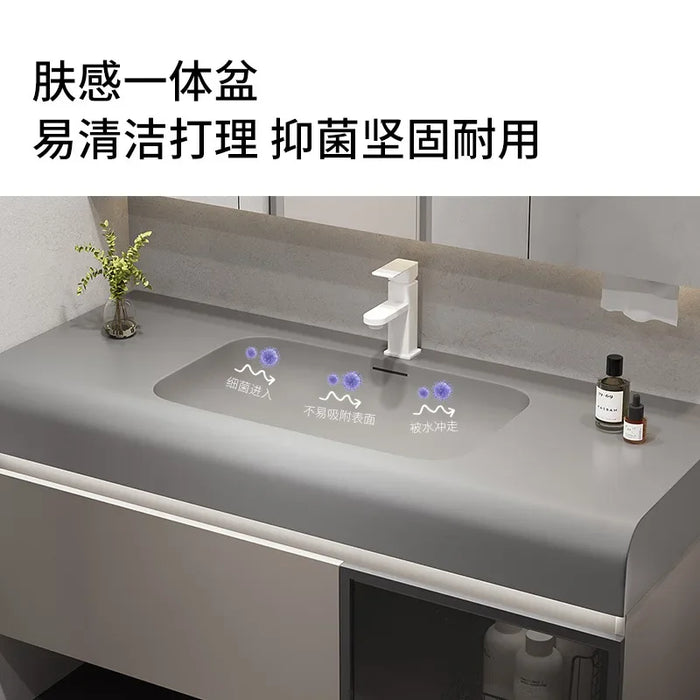 Bathroom Cabinet Slate Integrated Washbasin Vanity and Sink Combo Cabinet Undermount Chrome Faucet Drain with Mirror Cabinet Set