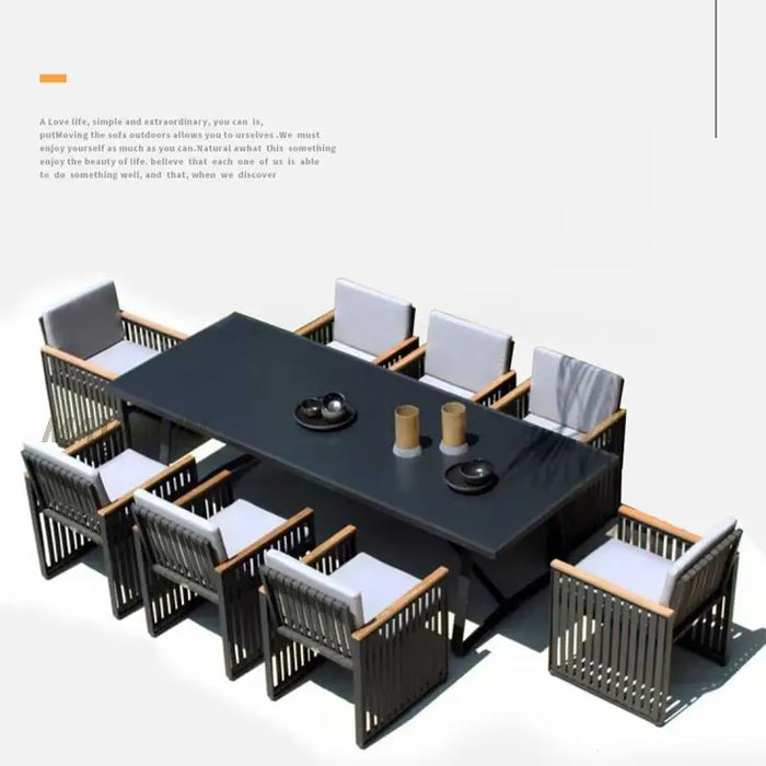 Outdoor Leisure Tables And Chairs Aluminum Alloy Teak Rain-Proof Sun-Proof Courtyard Open-Air Combination Restaurant Furniture