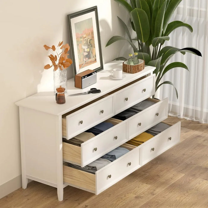 Dressers,6 𝑫𝒓𝒂𝒘𝒆𝒓𝒔 𝑾𝒉𝒊𝒕𝒆 𝑫𝒓𝒆𝒔𝒔𝒆𝒓, Dresser for Bedroom Room, Modern Solid Wood Chest of Drawers,Dressers