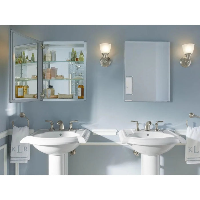 20" W x 26" H Single-Door Bathroom Cabinet with Mirror, Recessed or Surface Mount Bathroom Wall Cabinet, Beveled Edges,Silver