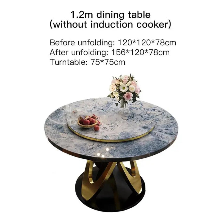 Luxury Rock Dining Table Items Retractable Dining Table Italian Household Light Luxury Round Table Induction Cooker Furniture