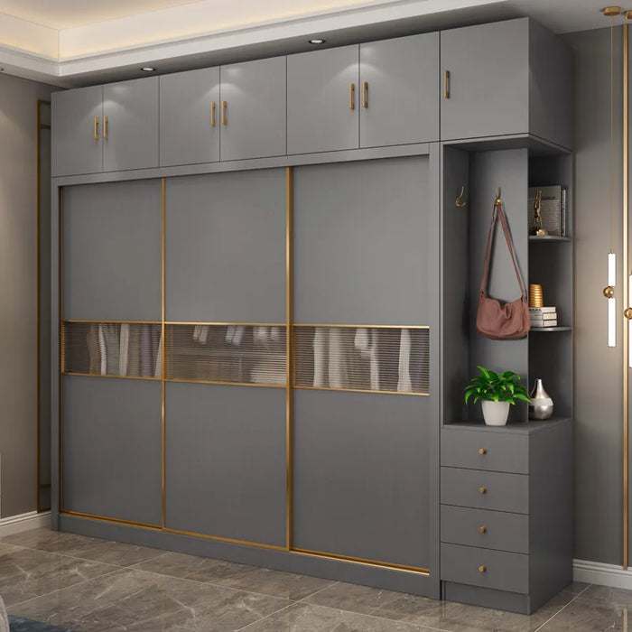 Solid wood wardrobe household bedroom children's ecological board sliding door simple light extravagant modern wardrobe