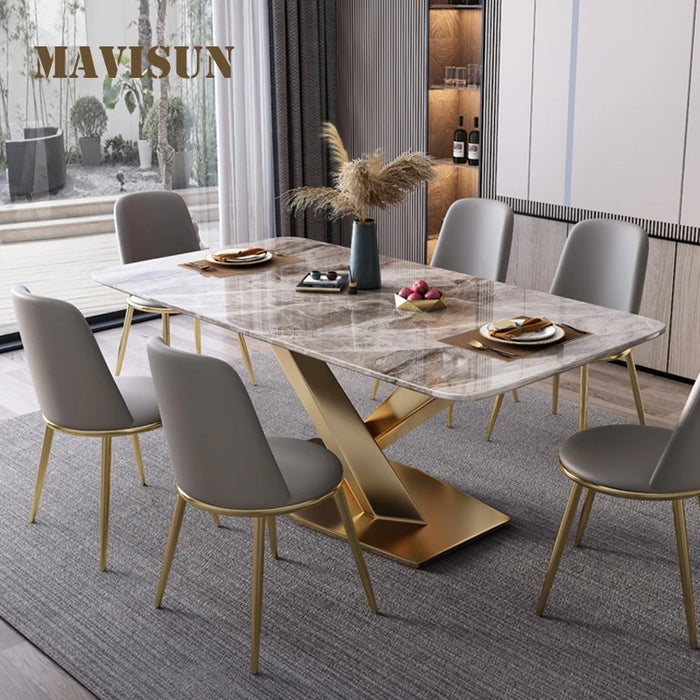 Golden TableLight Luxury Custom Marble Dinning Table With Chairs Modern Creative Minimalist Kitchen Furniture Italian Simple