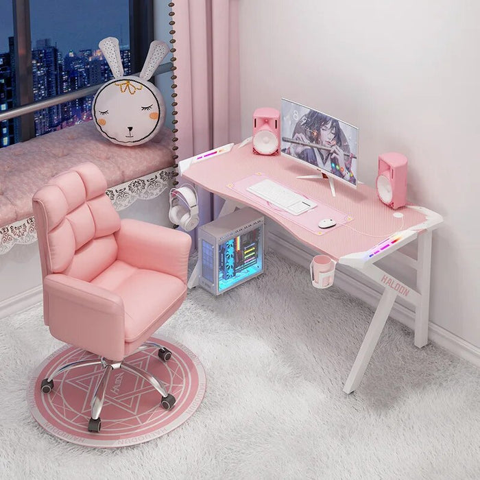 RGB Pink gaming desk girls gamer live combination office computer desk PC table fashion lovely bedroom laptop desk study table