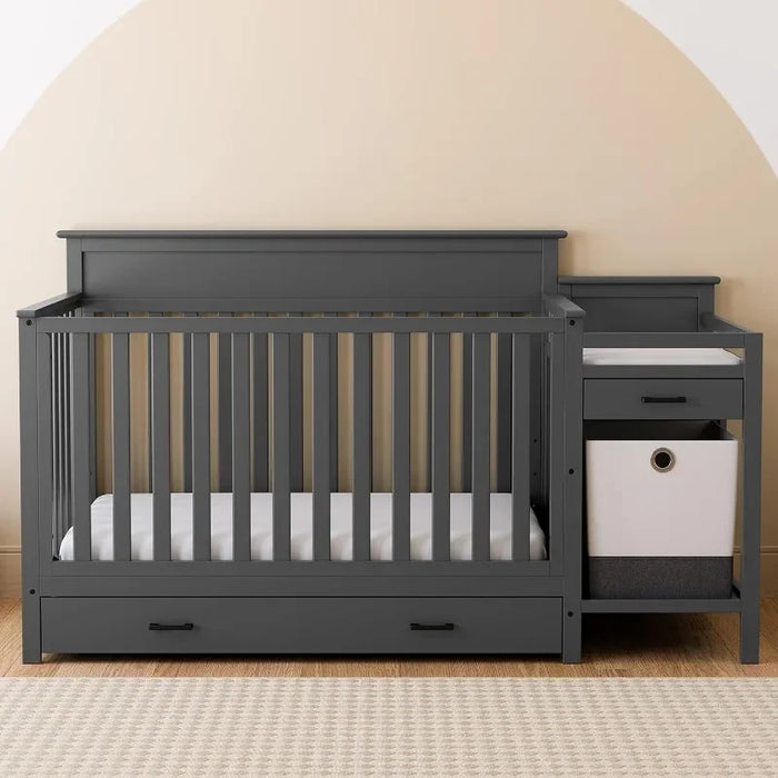 Storkcraft Arizona 4-in-1 Convertible Crib and Changer (Gray) – Crib and Changing-Table Combo with Drawer, Converts to Toddler