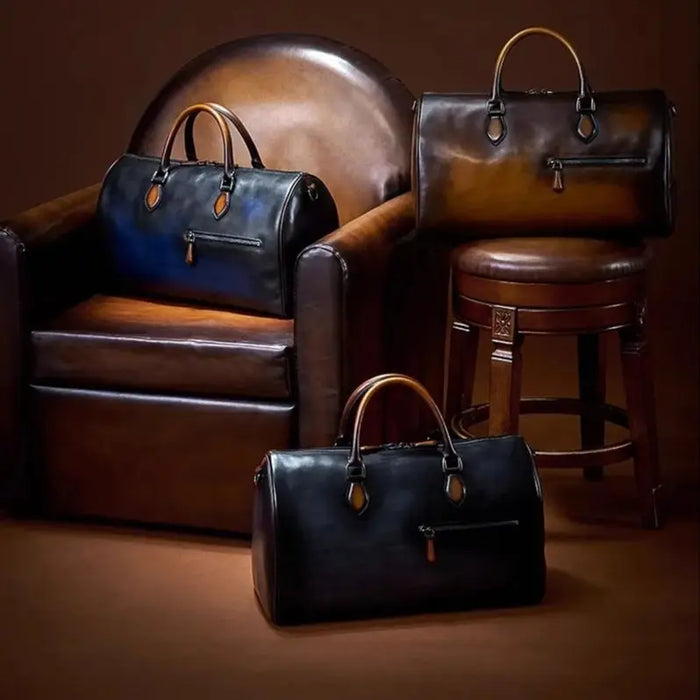 Men's High-End Travel Bag Genuine Leather Large-Capacity Portable Boston Bag Retro Short-Distance Business Trip Luggage Bag