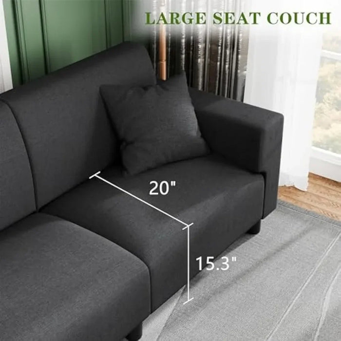 Sofa, modern cushion 94 inches, 3-seater deep cushion sofa, living room, lounge, sleeping chair sofa with two pillows