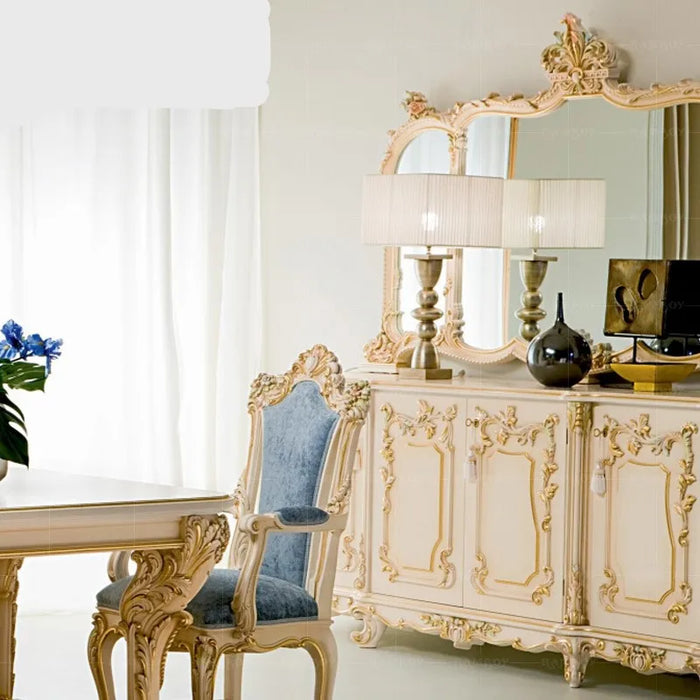 European solid wood side French luxury carved and painted cupboard villa restaurant storage cabinet