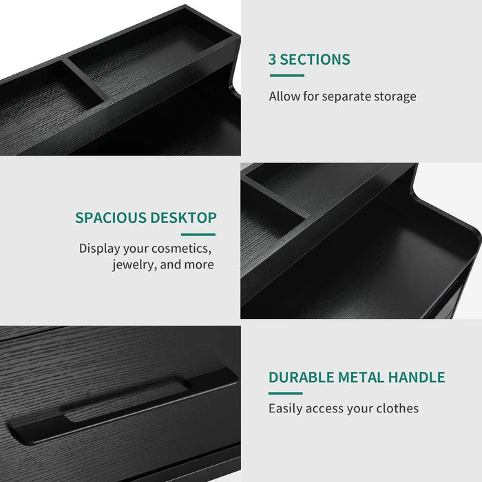 YITAHOME 6 Drawer Dressers & Chests of Drawers with LED Light, Modern Dresser with Open Shelf Storage, Black Vanity