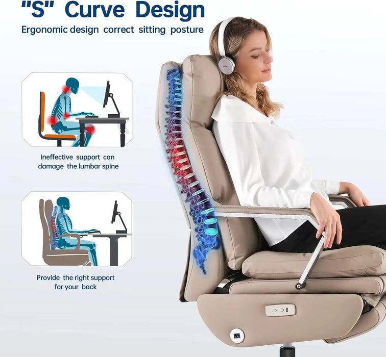 Tall Reclining Office Chair with Footrest and Lumbar Support Computer Rolling Desk Chair Electric High Back Comfortable Chair