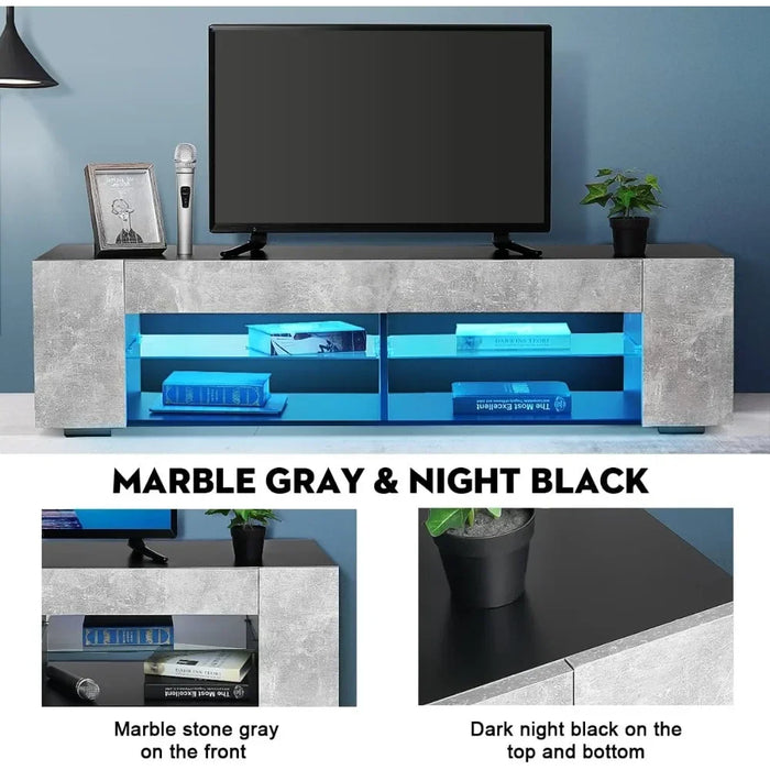 TV Stands With LED Lights Small TV Console Media Table With Glass Shelves and Hidden Side Bookshelf for Living Room Stand