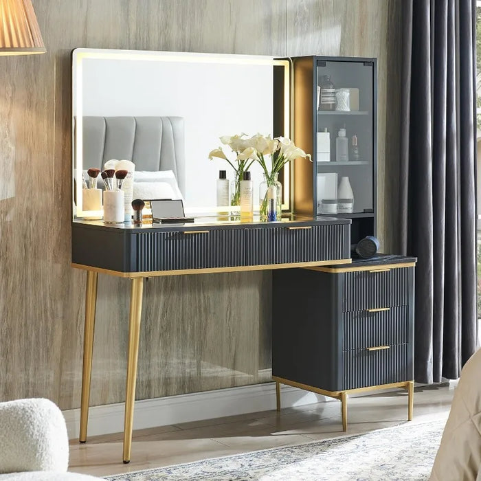 Makeup Vanity Desk with 36" HD Lighted Mirror, 48" Big Modern Vanity Desk with Mirror and Lights, Dressing Table with 5 Drawers