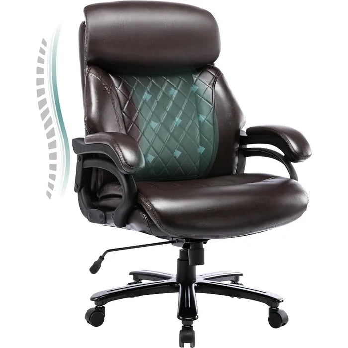 Big and Tall Office Chair 400lbs-Heavy Duty Executive Desk Chair  Extra Wide Seat, High Back Ergonomic Leather Computer Chair