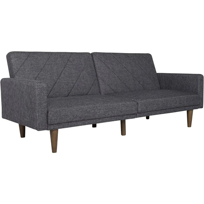 Paxson Convertible Futon Couch Bed with Linen Upholstery and Wood Legs - Grey, Twin