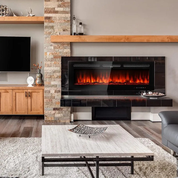Fireplace TV Stand with 36" Electric Fireplace,Entertainment Center with LED Light,2 Tier TV Console Stand for TVs Up to 80"