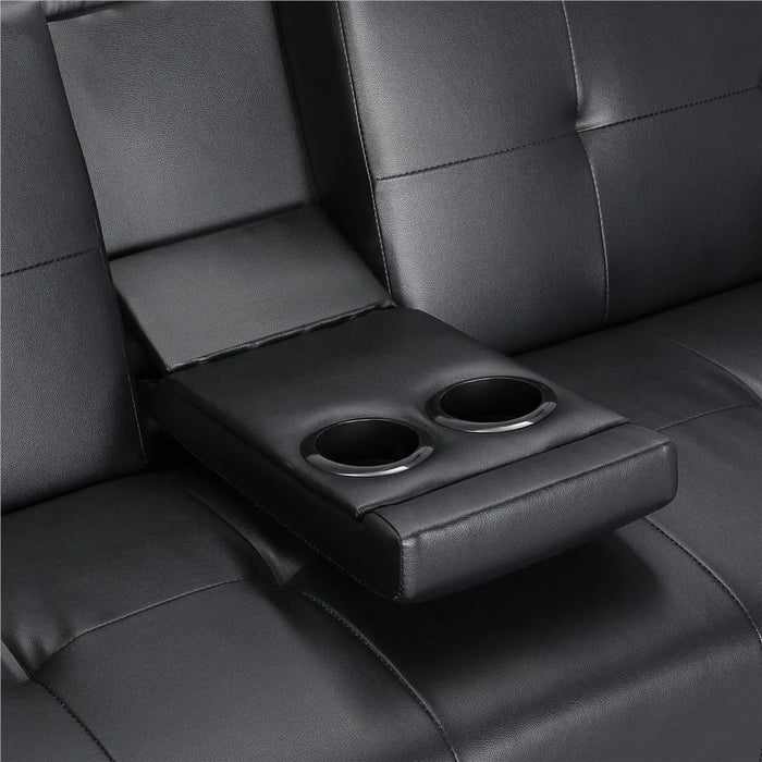 Modern Faux Leather Futon With Cupholders and Pillows Sofa Living Room Sofas Black Furniture Home Sofas