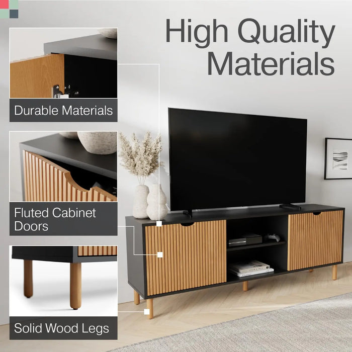 Contemporary Fluted TV Stand - Media Console - 70” Entertainment Center Console Table with Storage for Living Room