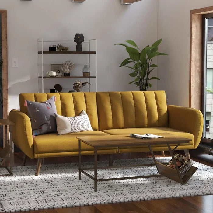 Living Room Sofas Sofa Futon - Premium Upholstery and Wooden Legs - Mustard Couch Sofas