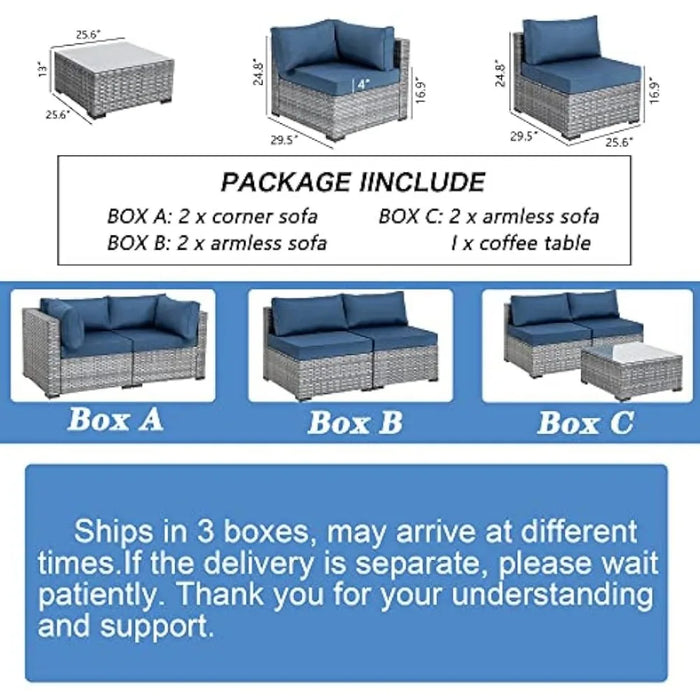 7 Pieces Outdoor Patio Sectional Sofa Couch, Wicker Furniture Conversation Sets with Washable Cushions & Glass Coffee Table