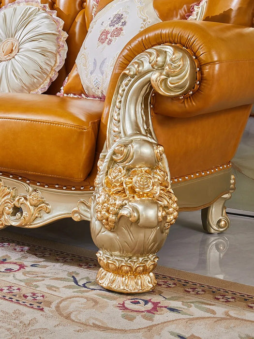 European style all solid wood sofa leather luxury top layer cowhide large living room set
