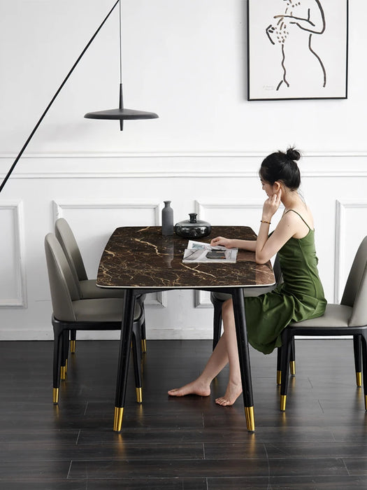Light luxury rock plate dining table and chair combination modern simple rectangular solid wood leg family restaurant Nordic sma