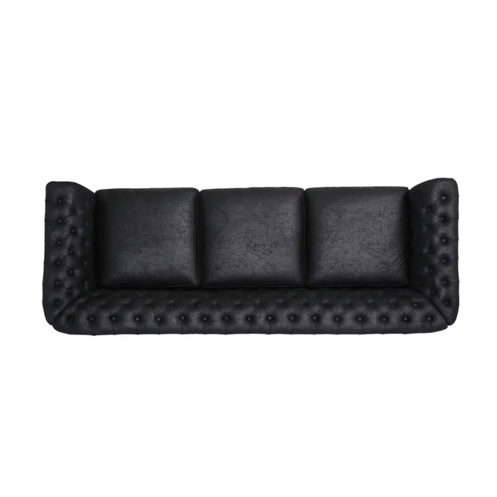 Faux Leather Sofa, Living Room Furniture, 3 Seats, Modern Living Room Sofas, Black