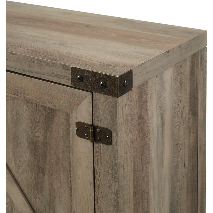 Modern double barn door TV cabinet, suitable for up to 80 inch TVs, with adjustable shelves, durable structure