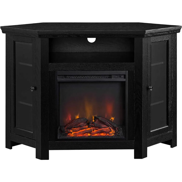 TV cabinet, classic glass door fireplace corner TV bracket, suitable for 55 inch black TV cabinet