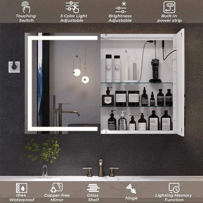 Bathroom Mirror, Wall Mounted Bathroom Mirror With Storage Room, 2 Doors With LED Lights, Bathroom Mirror