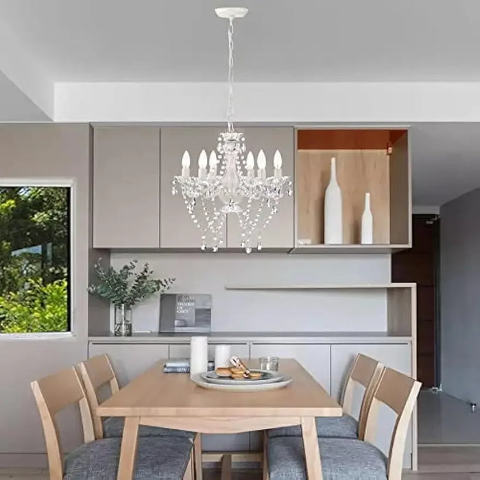 Mr.Color White Chandeliers Crystal Chandelier Lighting Fixture 6-Light Candle Chandelier for Girls Bedroom