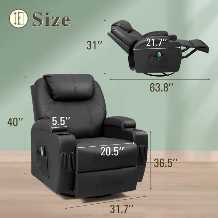 Swivel Rocker Recliner with Massage and Heating Functions, Sofa Chair with Remote Control and Two Cup Holders sofa sofa chair