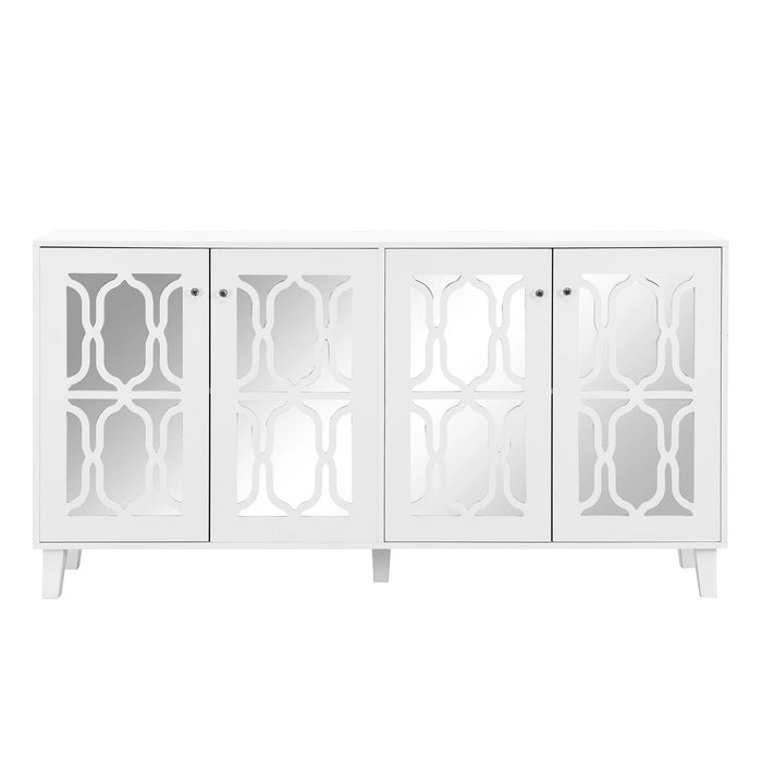 Buffet Cabinet with Adjustable Shelves, 4-Door Mirror Hollow-Carved TV stand for TVs Up to 65'', Multi-functional Console Table