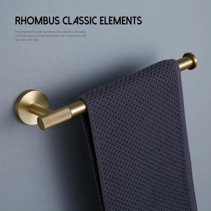 Bathroom Hardware Accessories Set Brushed Gold Knurled Brass Kit Towel Bar Ring Robe Hook Paper Holder Towel Ring Toilet Brush