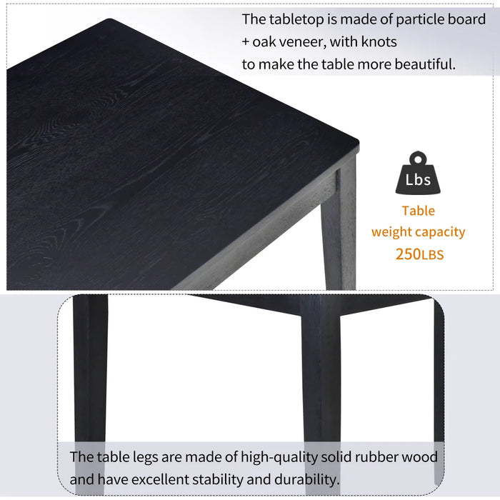 5-Piece Kitchen Dining Table Set, Wooden Rectangular Dining Table and 4 Upholstered Chairs for Dining Room,Ebony Black