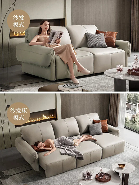Leather Sofa Bed Italian Minimalist Electric Function Living Room First Floor Leather Sofa