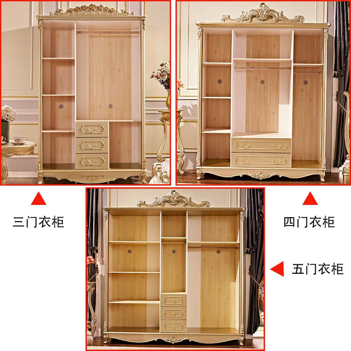Villa champagne luxury wardrobe European four-door wardrobe luxury bedroom installed wardrobe.
