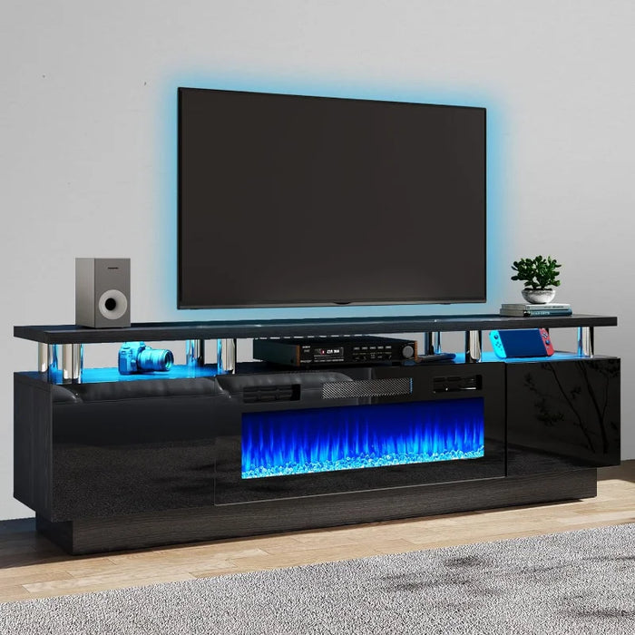 oneinmil Fireplace TV Stand with 36" Electric Fireplace,LED Light Entertainment Center,2 Tier  Console  for s Up to 80"