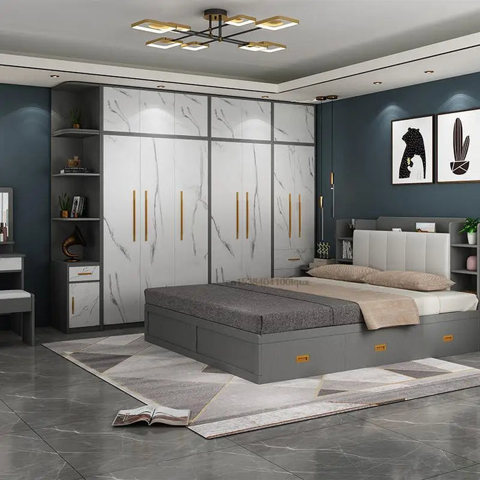 Wooden Simple Bedroom Storage Locker Cabinets For Clothes Large Double Wardrobe Cupboard Hotel Apartment Closet Furniture